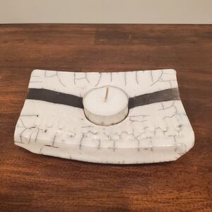 VTG Handmade Art Pottery Raku Candleholder Tealight Crackle Abstract